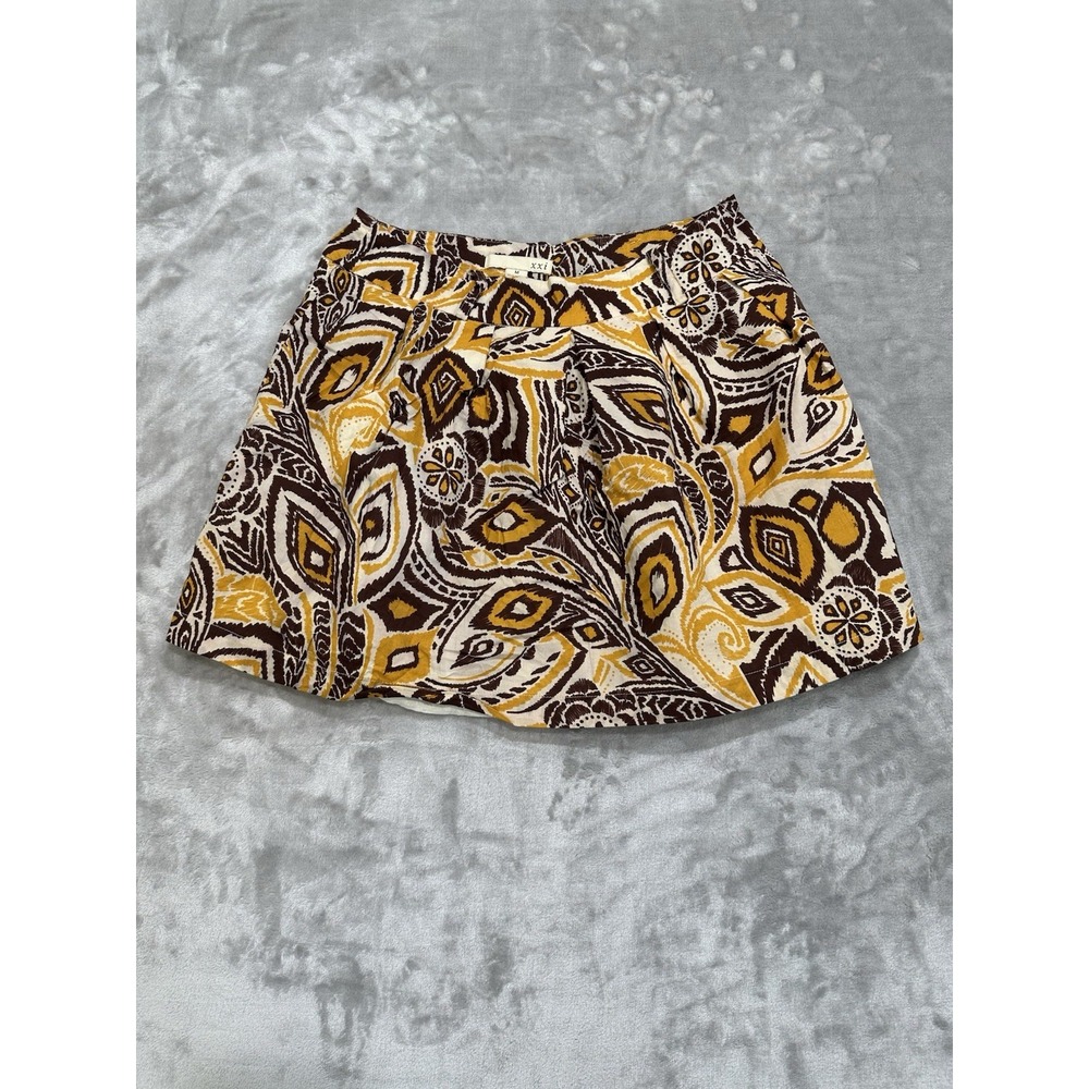 XXI Mini Skirt Women's Size Medium Y2K Style Yellow Brown 1/4 Zip Closure EUC